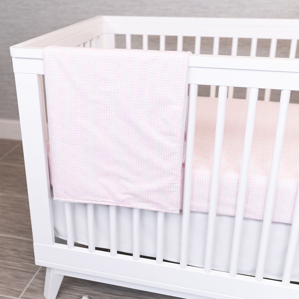 Tea Parties One Day - Classic Nursery Bedding Set - Pink Geometric Squares on Ivory - Olli+Lime
